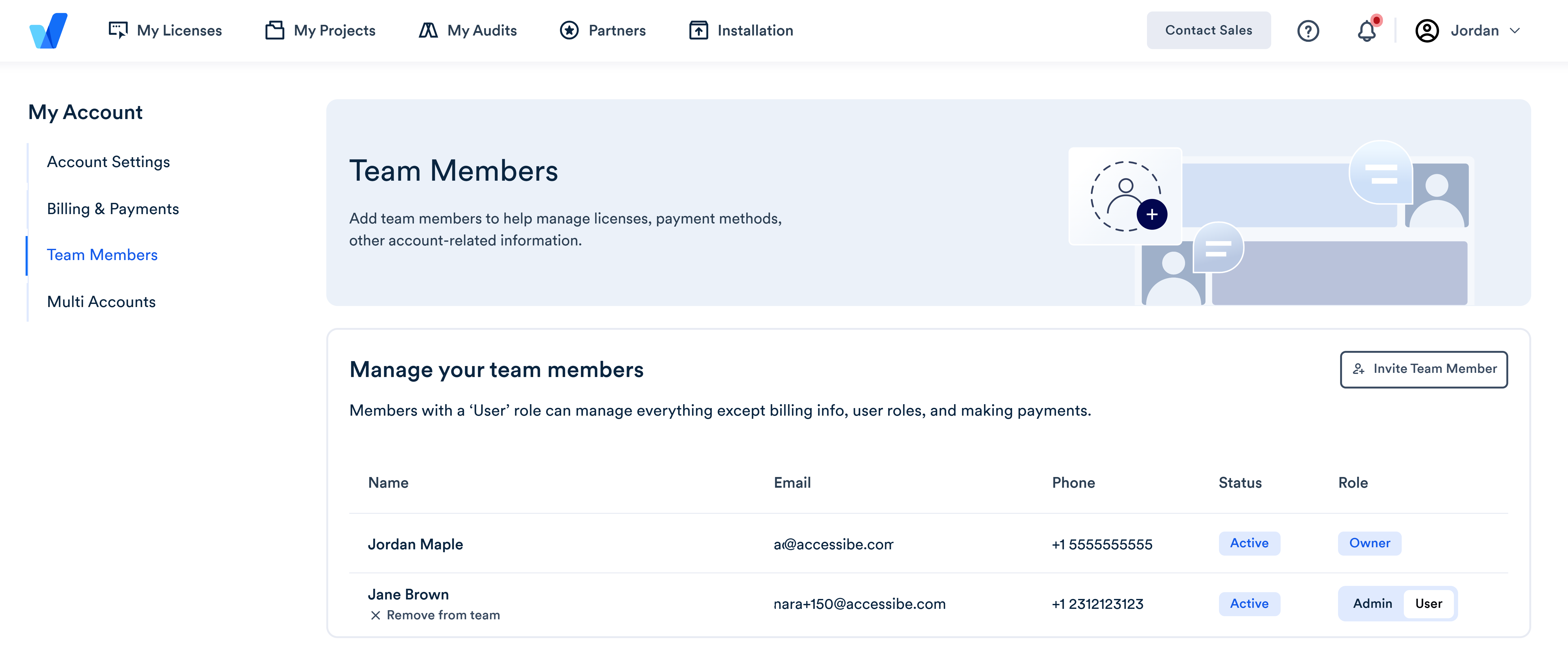 Screenshot of add team member