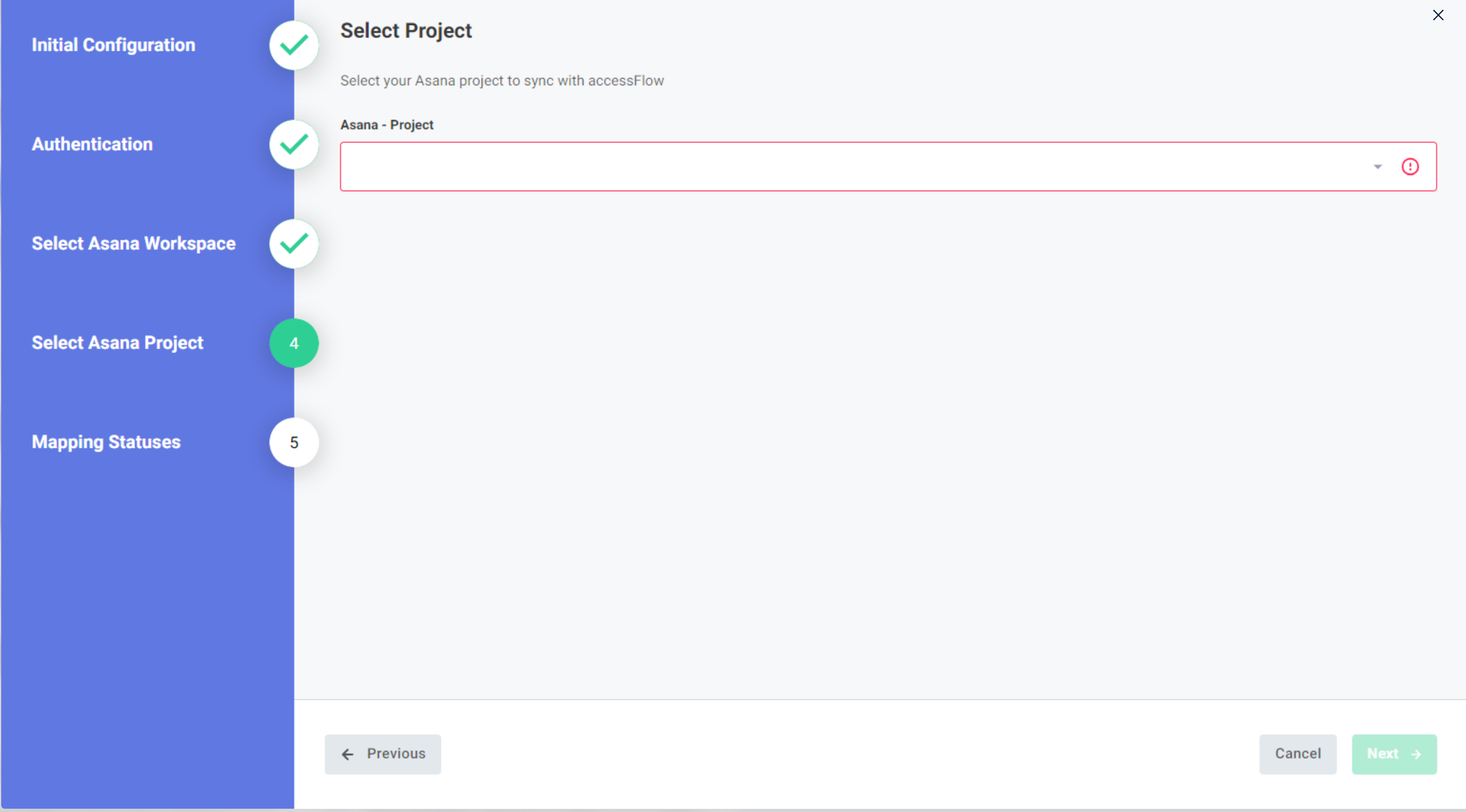 Screenshot of select Asana project