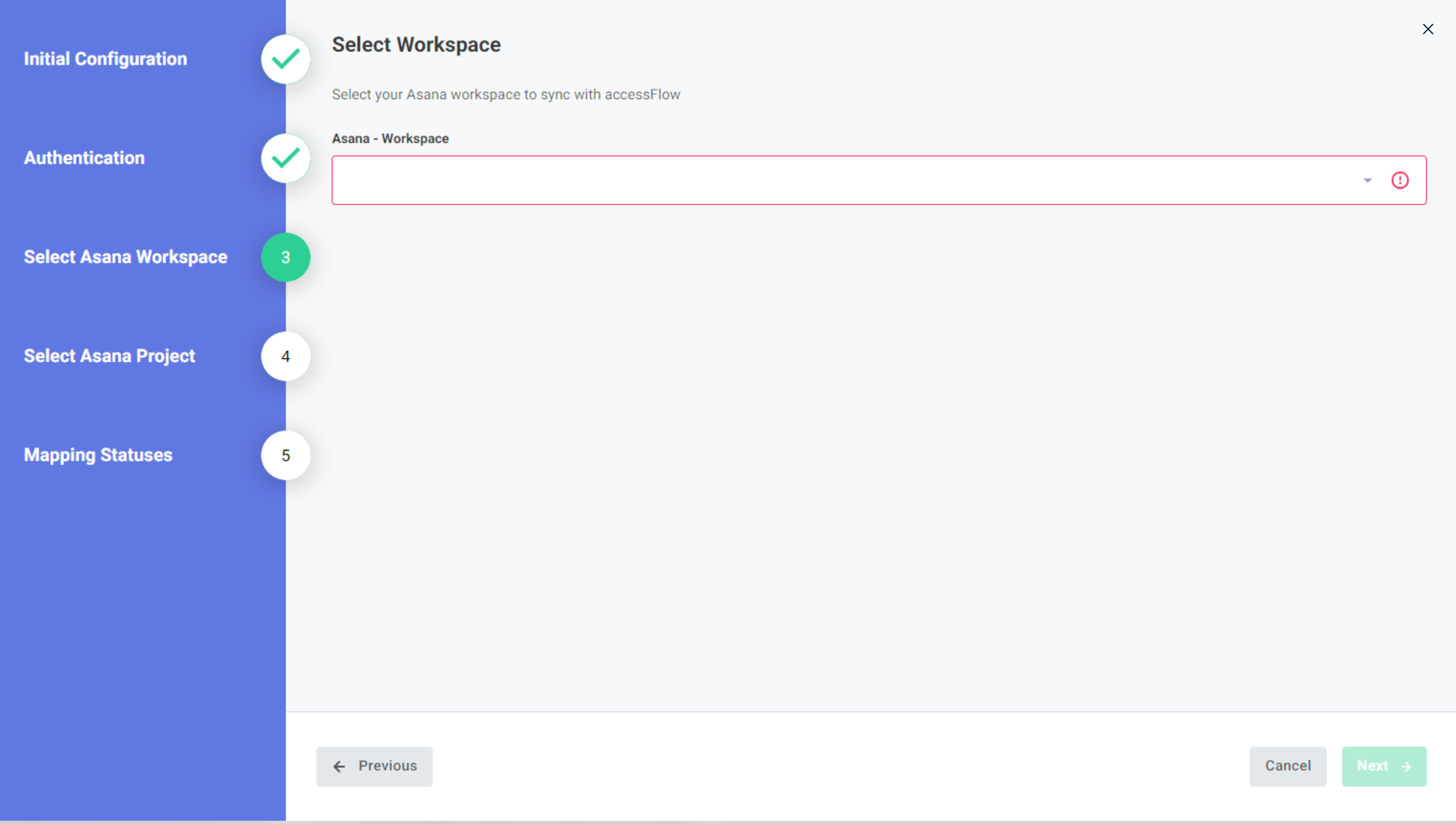 Screenshot of select Asana workspace