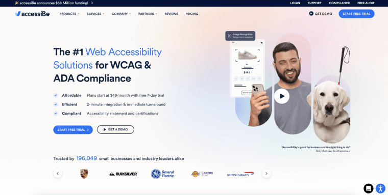 Screenshot of accessiBe.com's homepage.
