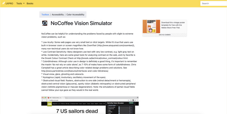 Screenshot of NoCoffe's homepage.