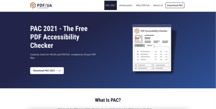 Screenshot of PAC's homepage.