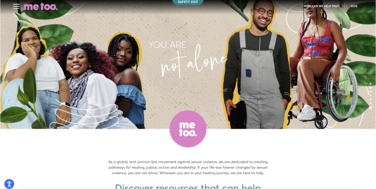 Screenshot of the Me Too movement's homepage.