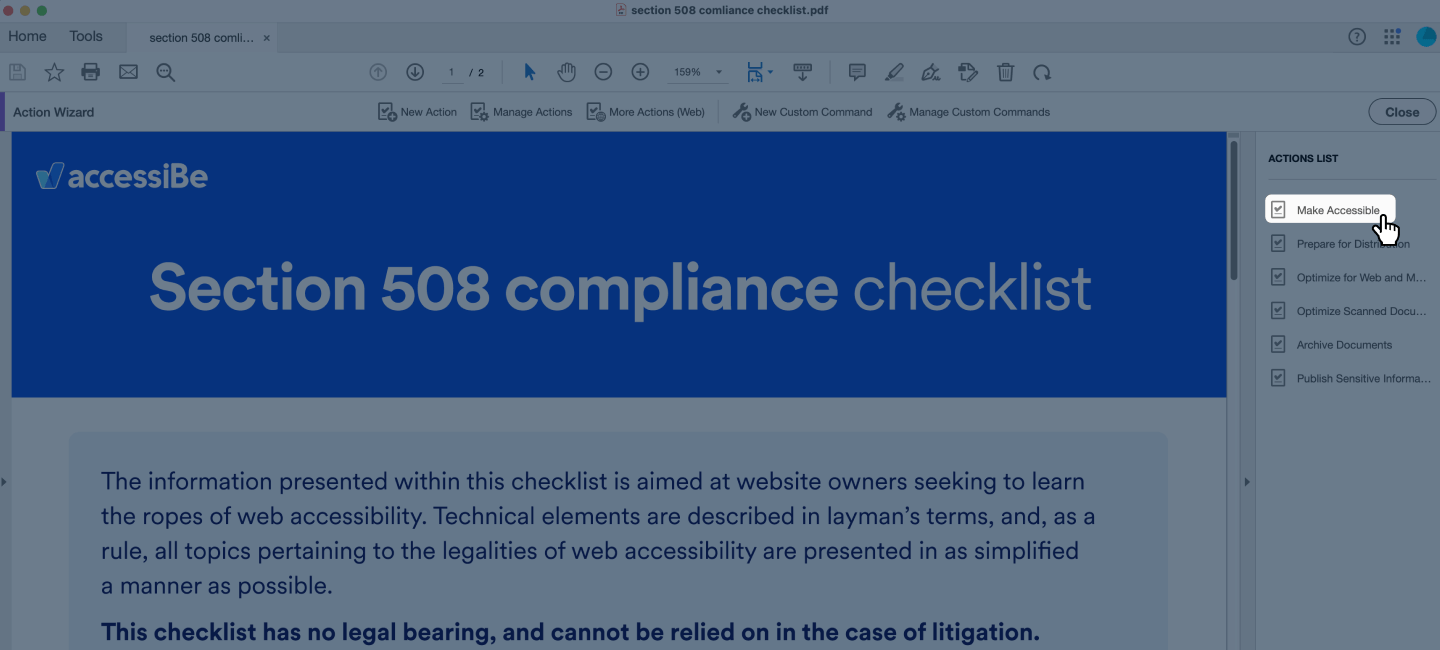 Screenshot of the ‘Make Accessible’ icon within the Action Wizard actions list.