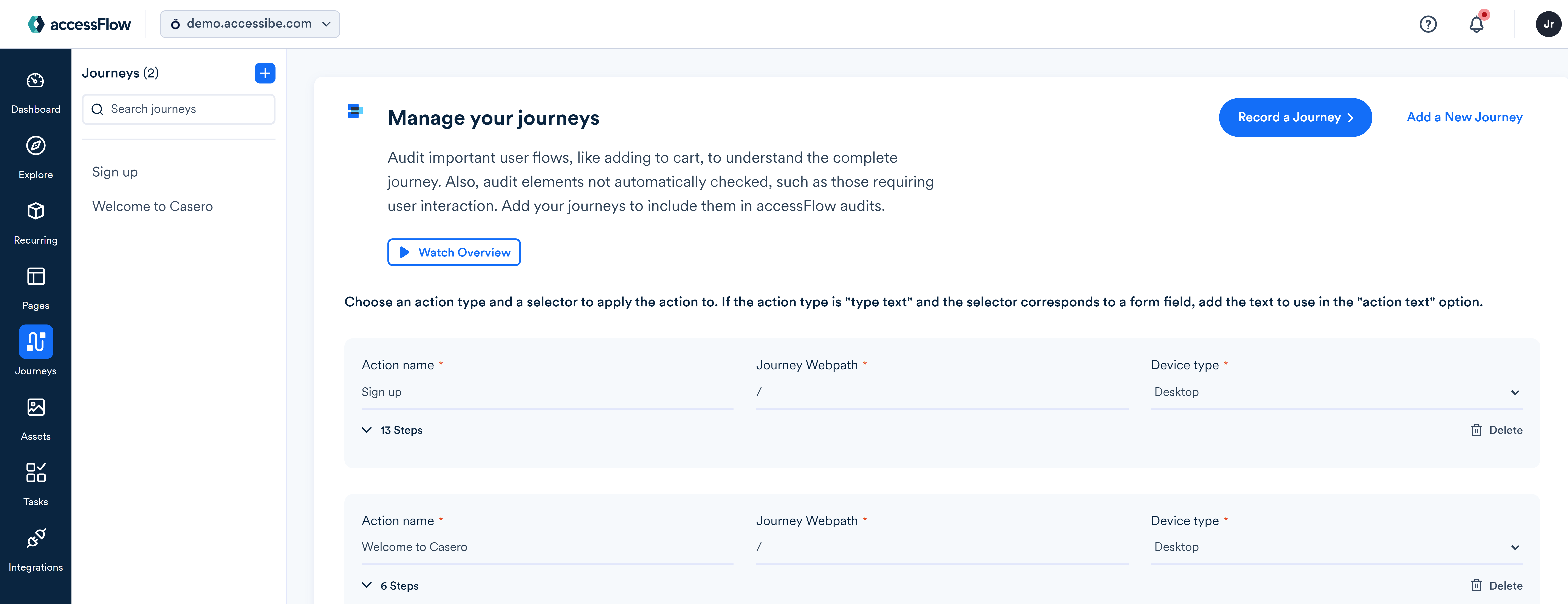 Screenshot of Journey page