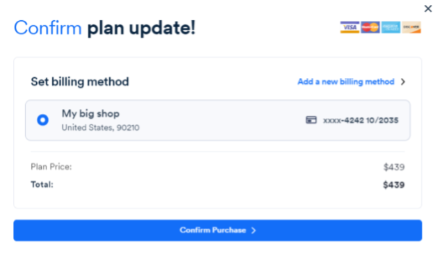 Screenshot of confirm plan update