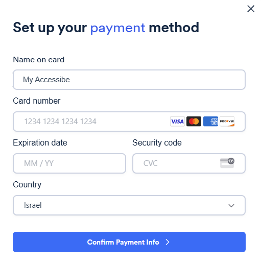 Screenshot of set up payment method