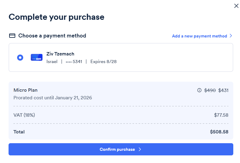 Screenshot of confirm purchase